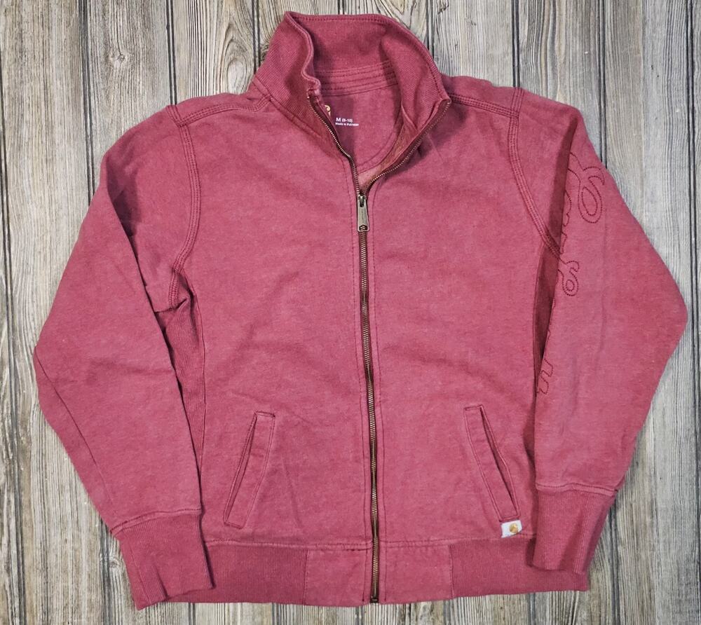 Carhartt Full Zip Collared Sweatshirt Womens Sz Medium 8-10 Maroon